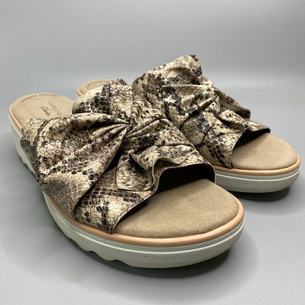 Clarks Collection Wedge Slide Sandals Size 8.5Taupe Snake Print